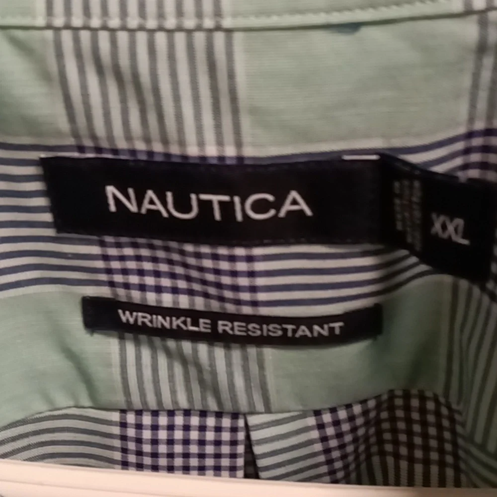 NWOT NAUTICA mint green blue & white short sleeve shirt Size XXL - Picture 1 of 4